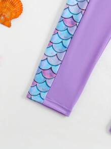 Sparklyn 青少年女孩美人鱼鳞片印花插肩袖上衣和裤子比基尼套装（含头带）