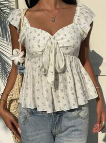 MainGRL 1 chiếc áo thun nữ mùa hè dệt hoa màu xanh nhạt, thời trang - Nhiều màu - Xem 3