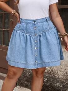 EMERY ROSE Plus Size Soft Denim Mini Skirt, Casual Summer & Holiday