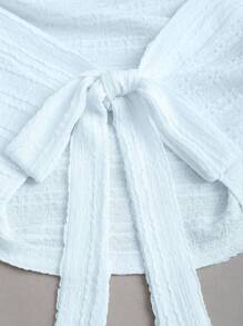 Sweetra Women's Solid Color Frill Trim Round Neck Pleated Camisole White Home - Baby Blue - View 4