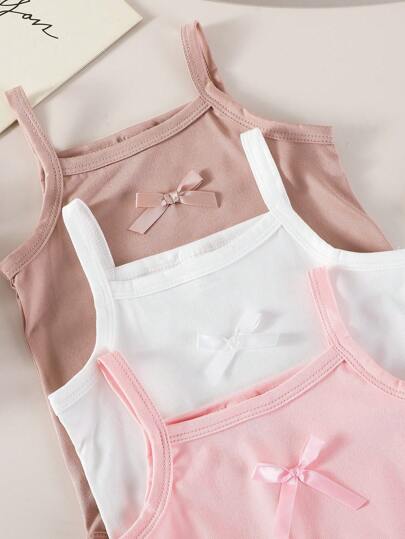 SHEIN 3 st/set babyflicka söt & söt trefärgad casual bodysuit, sommar