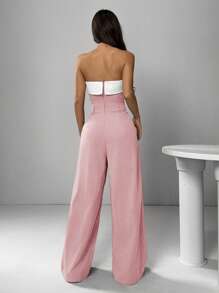 Muchica Women's Casual Contrast Color Summer Jumpsuit - Baby Pink - View 2