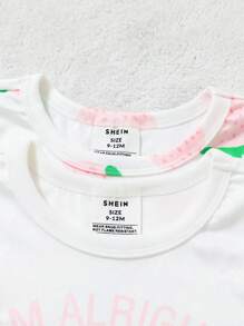 SHEIN 4-Piece Baby Girl Cute Strawberry Print Snug Fit Short Sleeve Top And Pants Pajama Set - Baby Pink - View 5