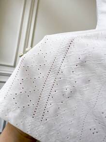 Comfortcana Combinaison plissée à la poitrine de couleur unie, style bohème de festival de musique, jacquard, été - Blanc - Voir 5