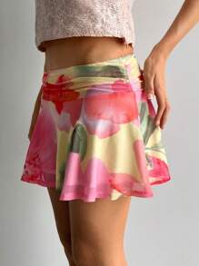 Aloruh 女式夏季百褶花卉印花迷你裙