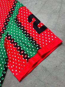 Manfinity EMRG Camiseta de manga corta de cuello en V con estampado de sandía de rayas rojas y verdes para verano - Multicolor - Ver 5