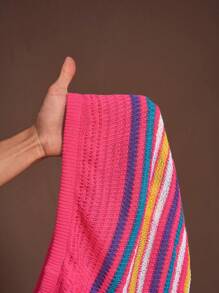 Slaydiva 大码度假休闲无袖吊带彩色条纹针织背心和短裤套装，骄傲月，Rainbow-Z - 玫紅色 - 查看 7