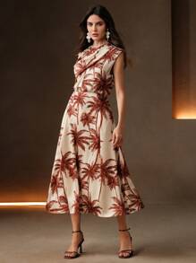 Anewsta Đầm nữ cổ tròn không tay in hình cây dừa phong cách nghỉ mát mùa xuân/hè mới - Nhiều màu - Xem 4