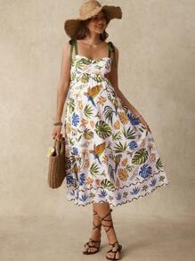 Boho Mama Rückenfreies BOHO Blumen Strandkleid mit Schleife, Umstandskleid