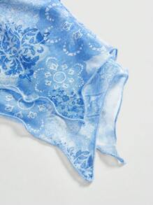 ROMWE Hippie 女士印花荷叶边露背吊带上衣，度假时尚 - 藍色 - 查看 3