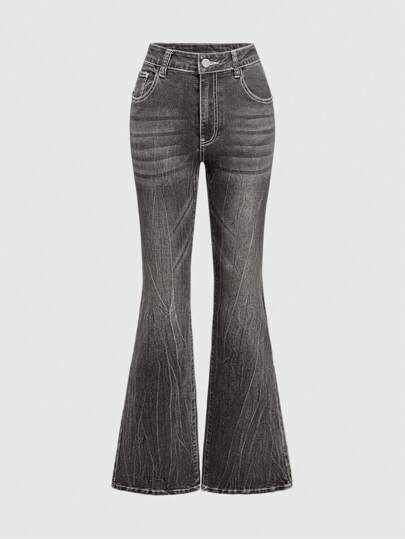 Goth Jeans con parches de bordado de rosas, flores, corazones y esqueleto, en estilo vintage Y2K