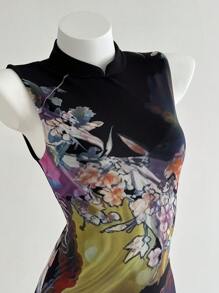 Elamini Women's Elegant Floral Print Sleeveless Dress, Summer
