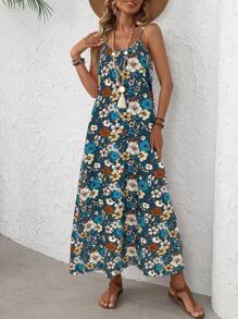 EMERY ROSE Women's Vacation Casual Ditsy Floral Print Sleeveless Dress