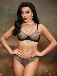 PinupGlam Bestickter Patchwork Retro Stil Damen Wäscheset