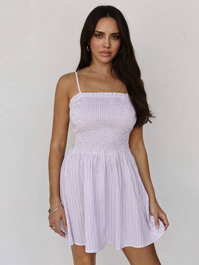 Roylia Vestido de tirantes de ajuste ceñido con volante en la cintura, estilo lindo y dulce para el verano