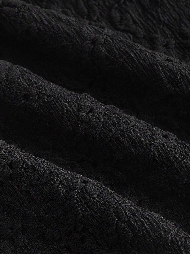 SHEIN MOD 黑色短款提花针织背心和长裙优雅两件套 - 黑色 - 查看 3