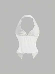 SHEIN MOD 女式吊带扭纹针织背心，白色，夏季无袖短款上衣，节日 - 白色 - 查看 2