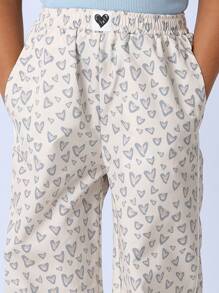 SUMWON 女童罗纹荷叶袖T恤爱心印花阔腿裤套装 春夏休闲玩耍装 - 藍色 - 查看 7