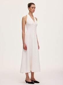 SHEIN Unity 女士性感露背 V 领束腰中长连衣裙 - 白色 - 查看 5
