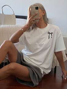 DAZY Camiseta de mujer de manga corta holgada de cuello redondo y color liso - Blanco - Ver 4