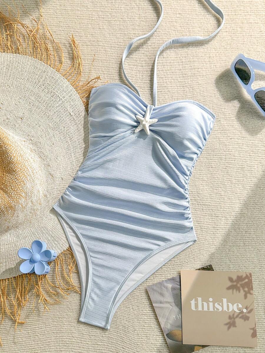 Soleia Women's Summer Vacation Beach Starfish Decor Ruffle Slim One-Piece Swimsuit Bathing Suits For Women Swim Suits For Women Summer Bathing Suits For Women One Piece