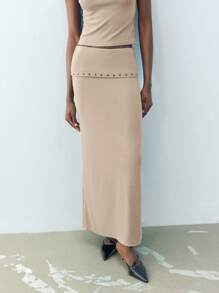 Maija Spring And Summer New Urban Modern Blue Knitted Perforated Decorative Women's Skirt For Daily Casual Sexy Elegant Commuting Suitable For Holiday Festival Parties Christmas New Year Valentine's Day Old Money Style Festival 90s Bohemian