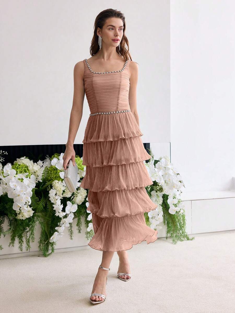 MOTF Soiréza FAUX PEARL TRIM GATHERED EVENING DRESSES - Dusty Pink - View 2