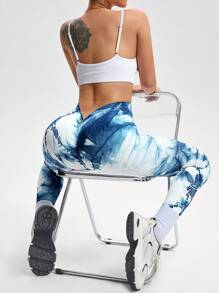 Core Rhythm 时尚扎染海军蓝运动紧身裤瑜伽女裤 - 藍白色 - 查看 4