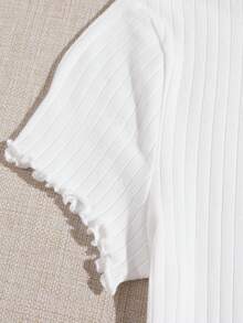 SHEIN EZwear Summer Going Out Slim Fit And Short Solid Lettuce Trim Rib-Knit Tee