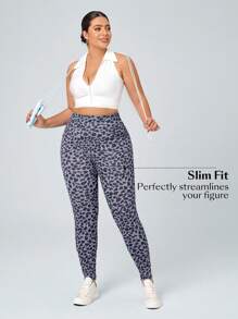 SHEIN Essnce Plus Size Denim Texture Knit Sports Style Leggings - Multicolor - View 5