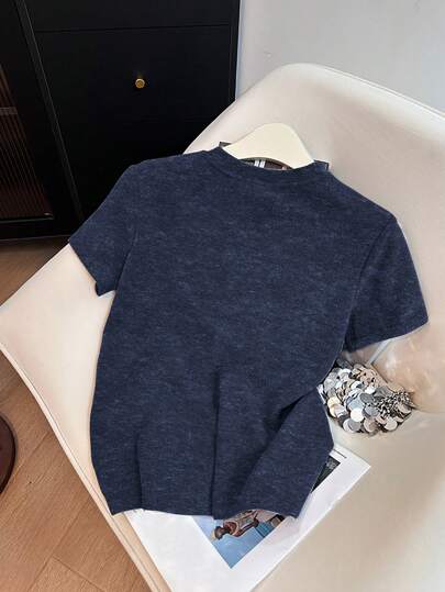 SHEIN Bubbli Women's Knight Embroidered Casual Loose Fit Short Sleeve T-Shirt