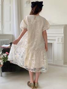 Hapijoa فستان بنات رقبة دائرية, أكمام قصيرة, طول متوسط, صيفي, للعودة للمدرسة