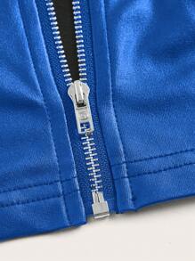 SHEIN ICON Plus Size Women Solid Color Zipper Front Fitted Bib Strap - Royal Blue - View 3