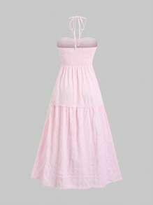 Sweetra Vestido de mujer sin mangas con cuello halter y espalda descubierta con abertura, nuevo estilo europeo de moda para verano con cintura anudada, casual, de fiesta y elegante en color rojo - Rosa - Ver 2