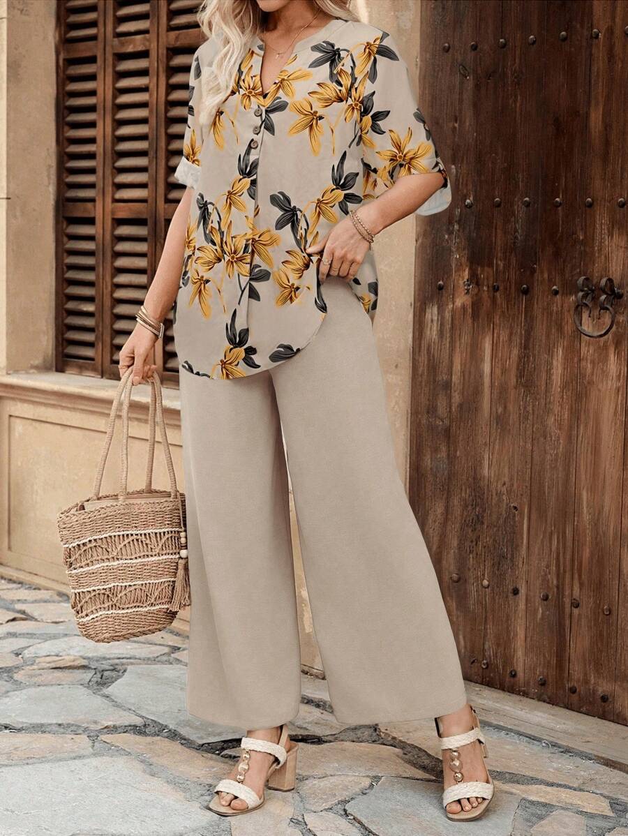 EMERY ROSE Women Two Pieces Outfits For Daily Wear - Khaki - View 1