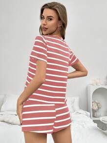 CoupledUp Set de 2 piezas de pijama informal de mujer a rayas rosa y blanco - shorts