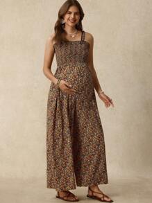 Boho Mama 孕妇碎花连体裤，休闲短袖夏季 - 彩色 - 查看 4
