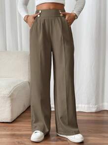 SHEIN Frenchy Pantaloni eleganti da ufficio con gamba dritta e doppia fibbia per donne