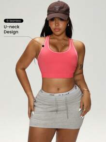 Easithlete Plus Size Women's Summer Contrast Binding Criss-Cross Back Clasp Sports Bra - Hot Pink - View 5