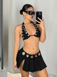 SHEIN ICON Trang phục hai mảnh dành cho phụ nữ mặc hàng ngày - màu đen - Xem 5