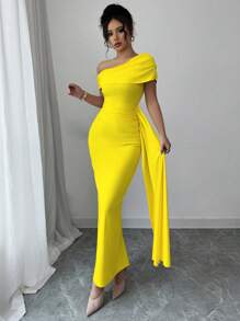 Elenzga Women's Knitted Regular Elegant Summer Long Yellow Dress - Yellow - View 6