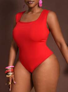 Veslaya Bộ 2 món/Bộ đồ liền quần dệt kim cỡ lớn có xẻ tà, thích hợp cho kỳ nghỉ - Đỏ - Xem 3