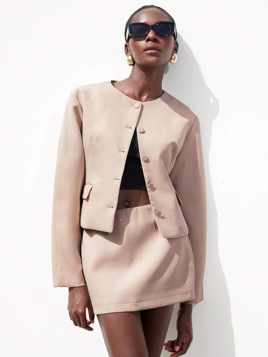 Femmeiva Women Two Pieces Outfits For Daily Wear Fall Cloth For Women - Apricot - View 1