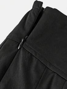 SHEIN Leap Crew 青少年女孩休闲简约舒适百搭系腰百褶裙 - 黑色 - 查看 4