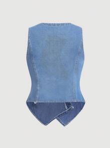 SHEIN MOD Plus Size Blue Denim Jacket Casual Vest Old Money Style Spring And Summer Denim Tops, Fall Women Clothes - Light Wash - View 2
