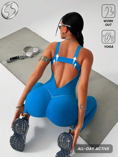 Innovista Women Activewear Crisscross Hollow Out Sports Jumpsuit, Breathable Mesh Cut Out & High Elastic Dry Fit Gym Jumpsuit, Sculpting Shapewear, Lux Red Workout Outfits, Fitness Jumpsuit & Overall For Training, Edgy & Unique Stylish Tracksuit, Yoga, Mat, Pilates, Running, Cardio, Strength, Weights, Cycle, Bike, Outdoor, Hike, Camping, Trail, Volleyball, Going Out, Dance, Athleisure, Music Festival, Party, Leggings Suit, Autumn Fall Gear, Bathing Suit, Blue Fall Outfits For Women Cool Light Blue