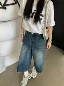 DAZY 女士休闲洗水做旧牛仔短裤 - 藍色 - 查看 4