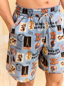 TOM & JERRY X SHEIN 2pcs Men's Summer All-Over Print Short Sleeve Top And Shorts Loungewear Set
