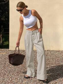 Livesso Summer New Spring Style Loose Casual Solid Color Women Jeans - Light Grey - View 4