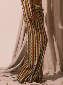 Musera Resort 系带条纹钩针针织阔腿裤仅限春夏季假期性感波西米亚风伊比沙岛节海滩泳装罩衫狂欢纹理秋季派对 - 彩色 - 查看 3